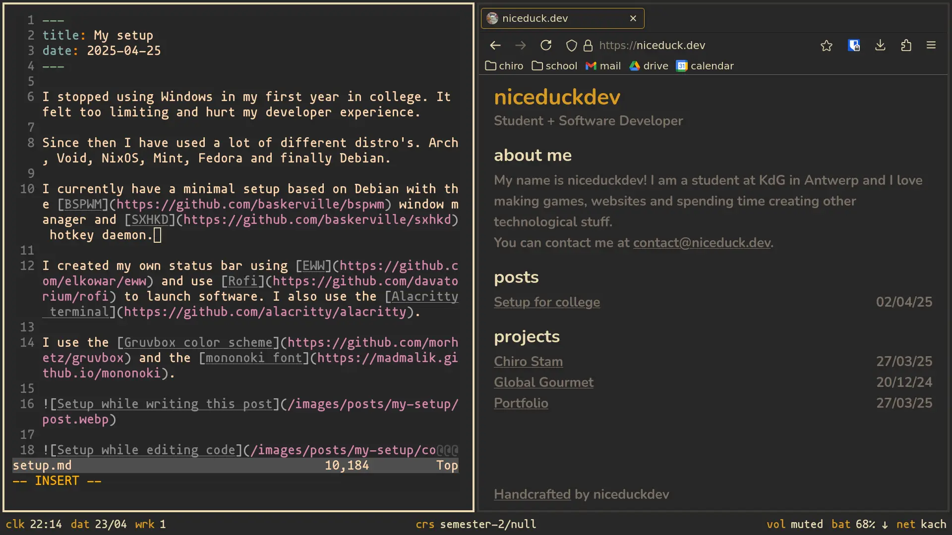 Setup while writing this post