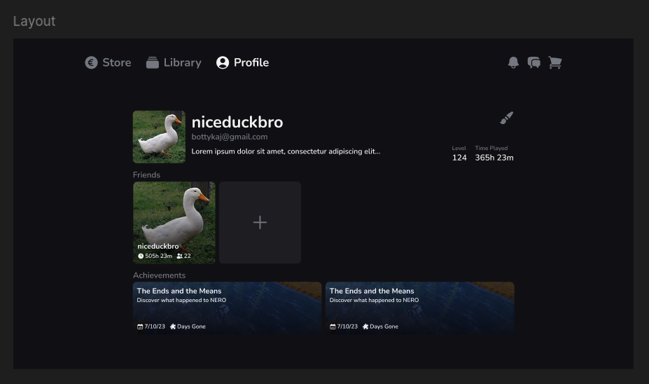 Mockup of Profile Page